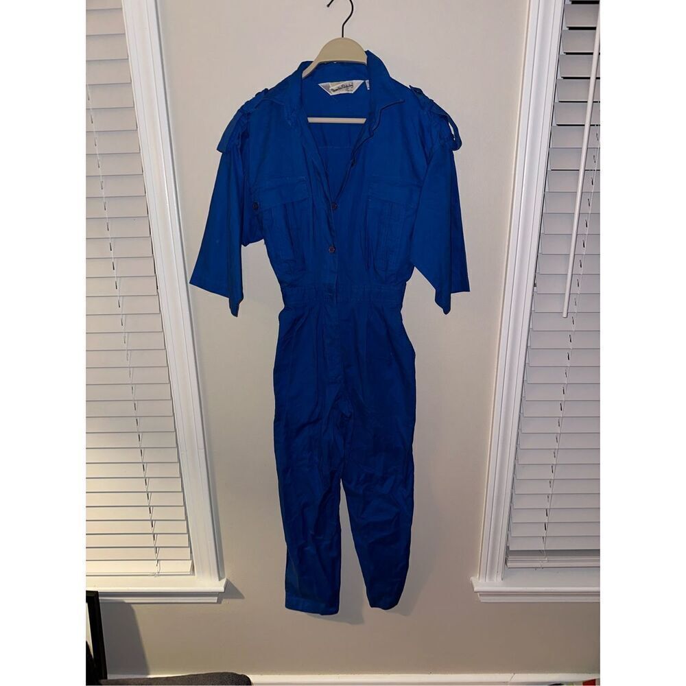 Vintage 80’s Diane von Furstenberg Sport DvF Blue Cotton Jumpsuit One-Piece 6 pe